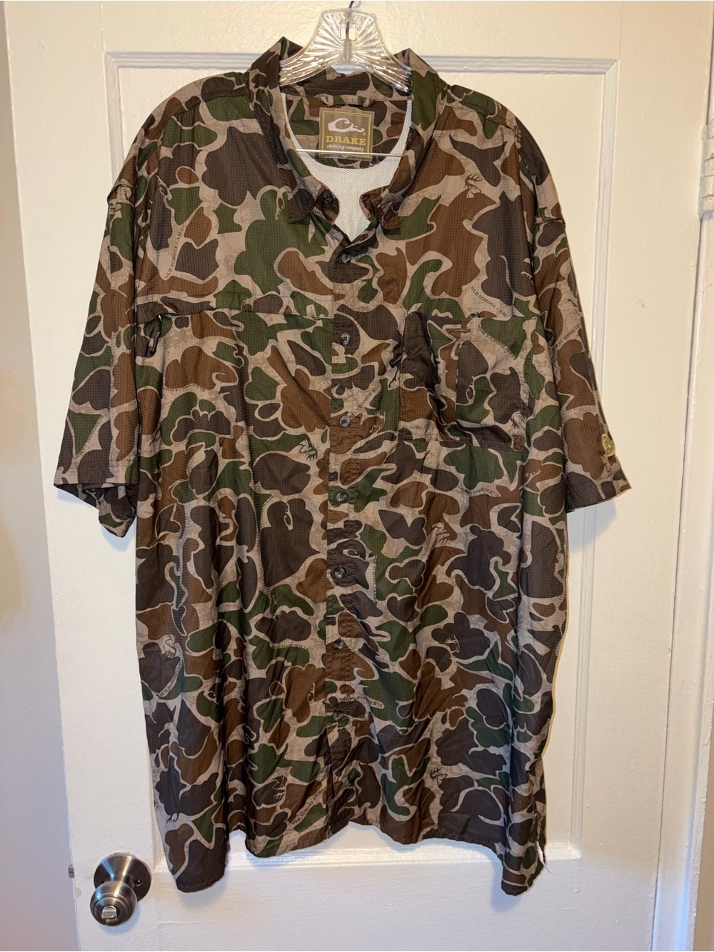 Drake Waterfowl Shirt Mens 3XL 8-Shot Flyweight Old School Camo Vented Wicking